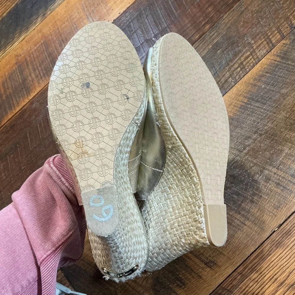 Lilly Pulitzer Kristen Gold Metallic Leather Wedge Espadrilles | Women’s Size 10